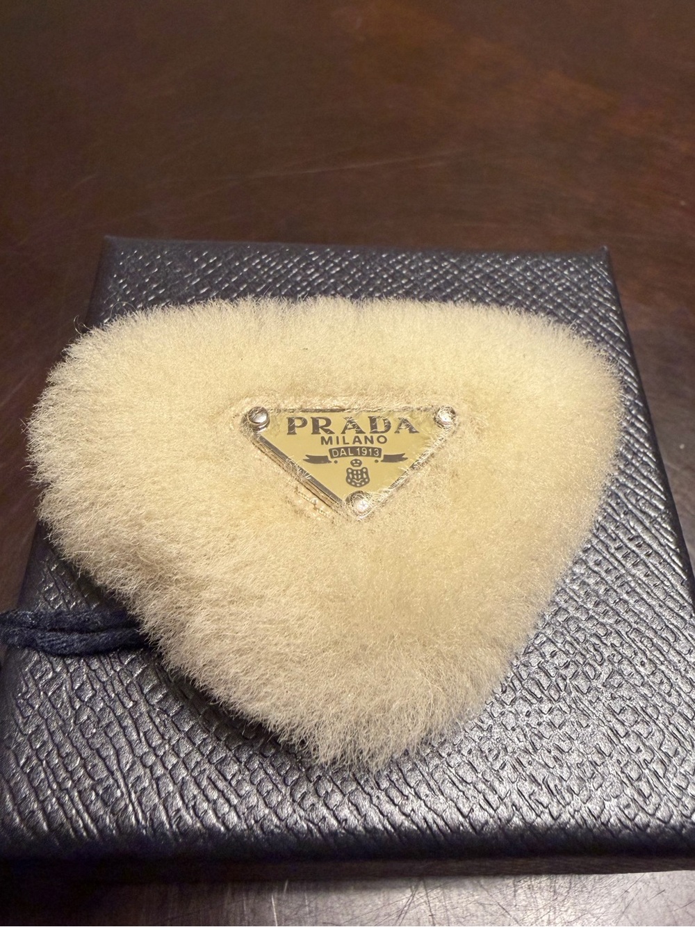 New Authentic Prada Logo Triangular Faux Fur Hair Clip